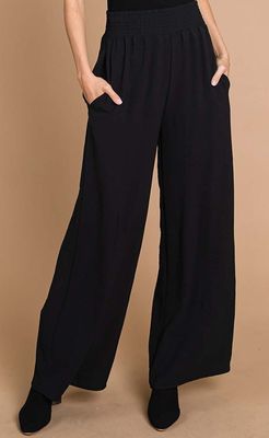 Air Flow Elastic Waist Smocked Long Pants