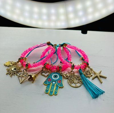 Multi Charm Hamsa Hand Glitter Bracelet