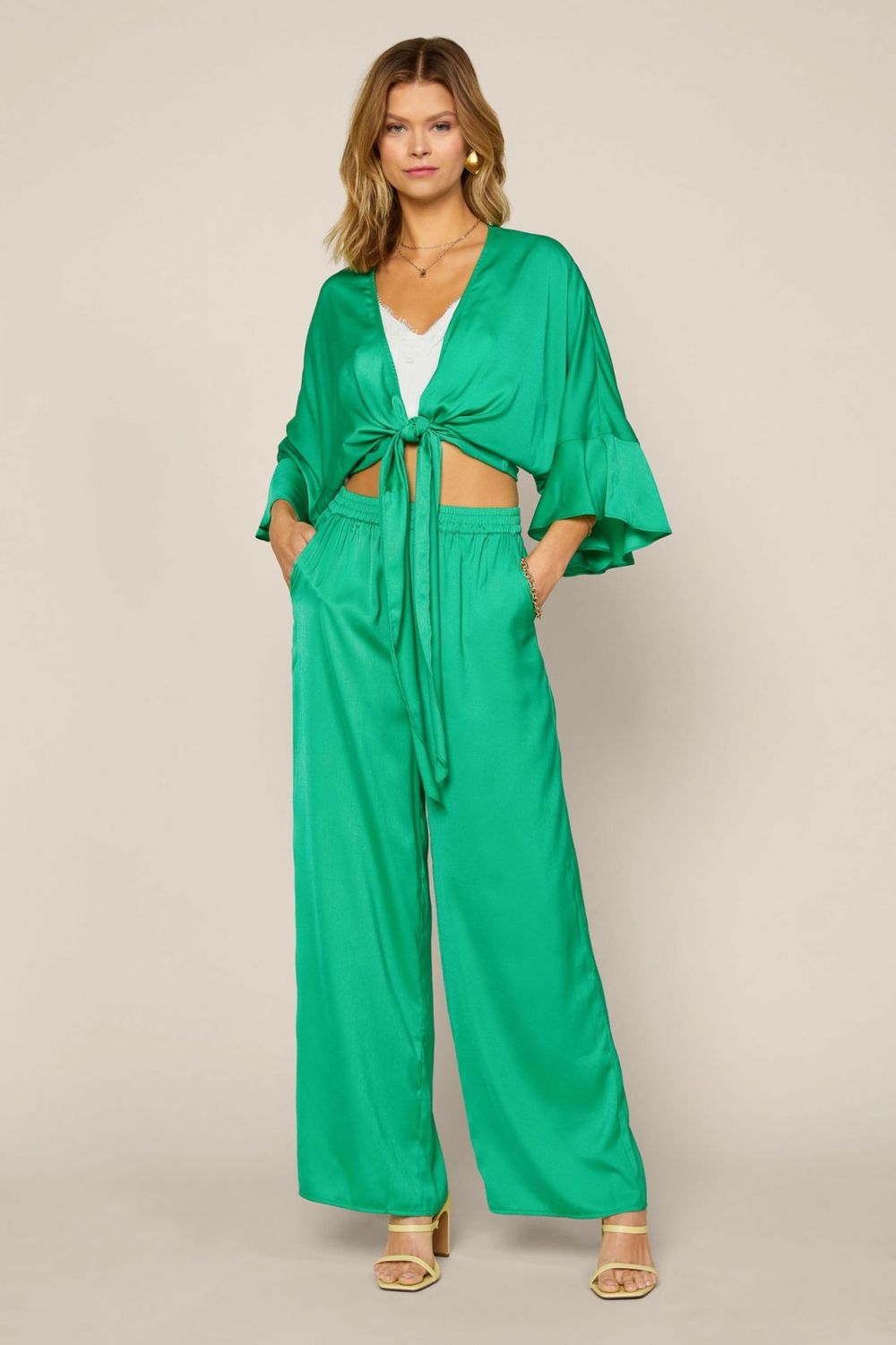 xs Satin Crop Top Set