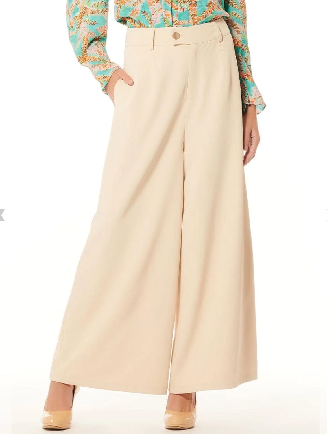 Wide Leg Flared Long Pants with Belt Loops