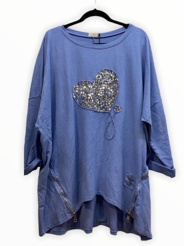 Blue Top Sequin Heart One size