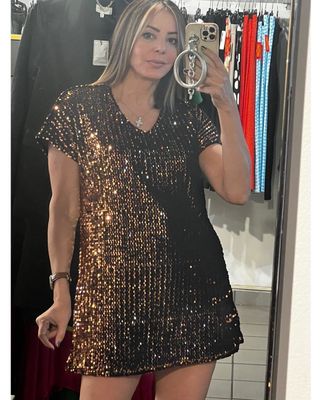 V neck Sequin Dress copper
