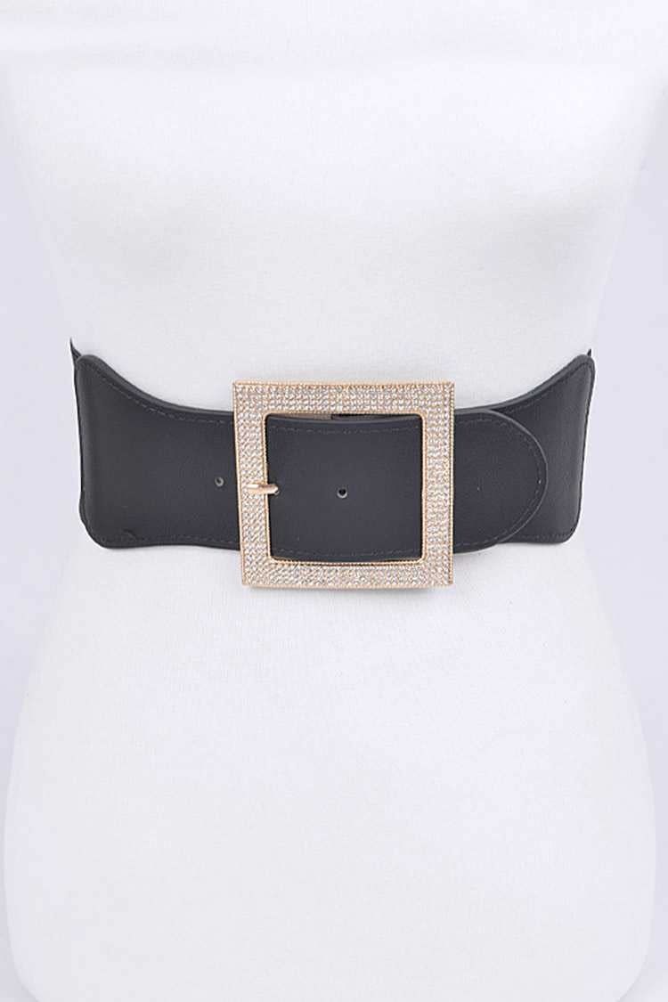 Crystal Pave Square Buckle Elastic Belt(more Colors)