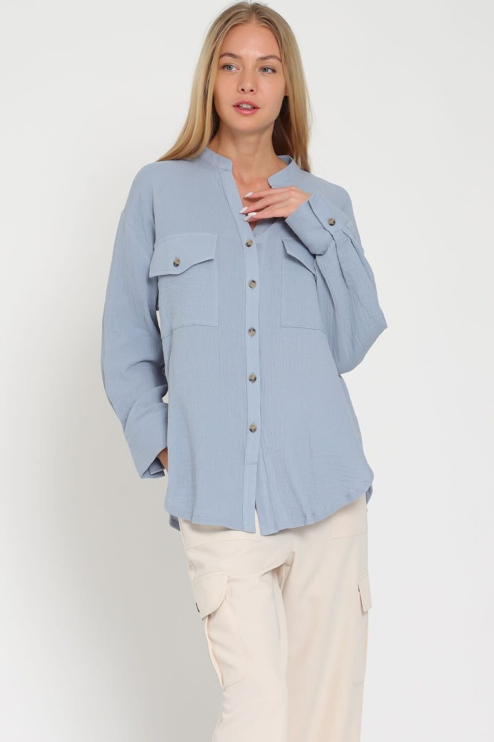 LONG SLEEVE THE POCKETS BUTTON DOWN SHIRT TOP