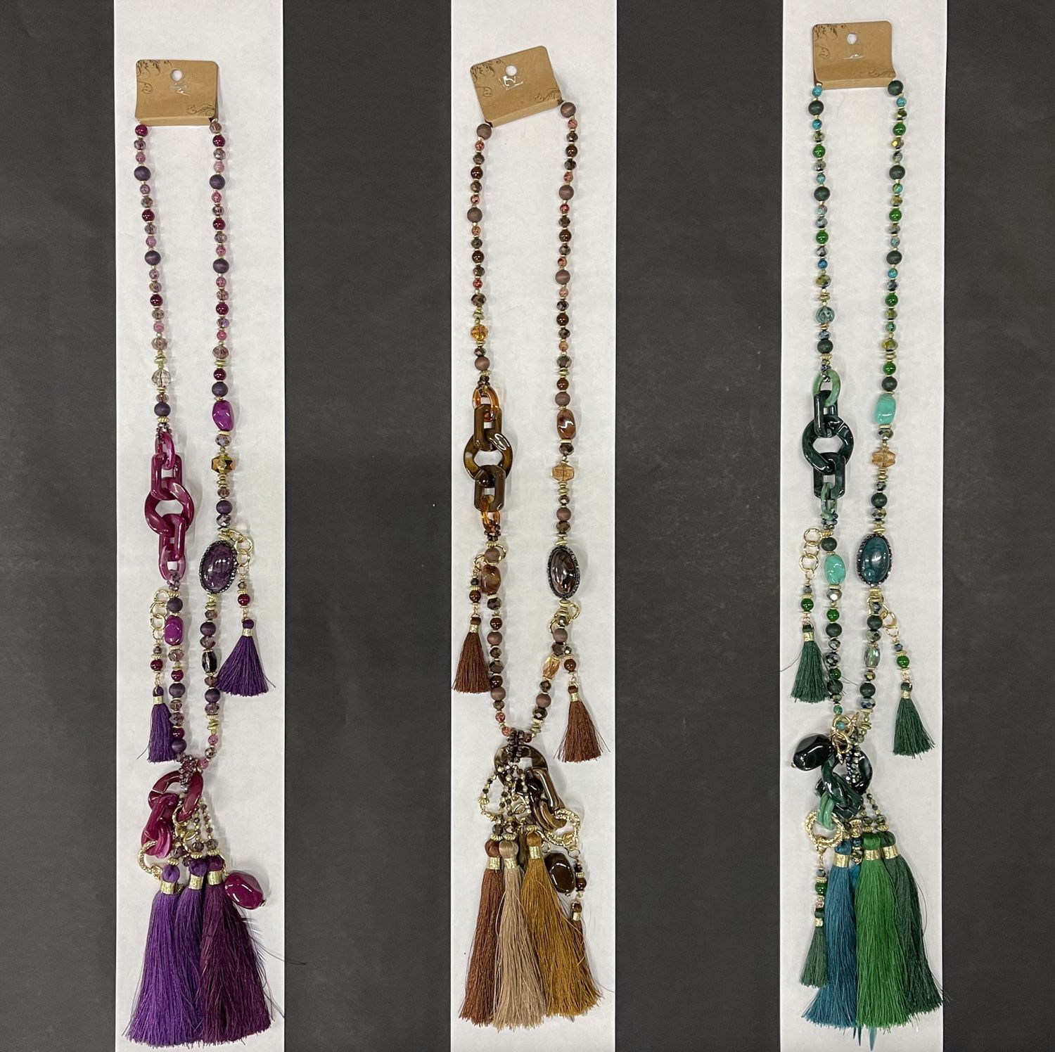 Beads Long Necklace W/ Big Tassels 