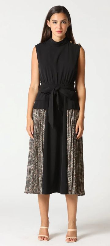 Pleats Skirt Layered Dress w/ Waist Bow