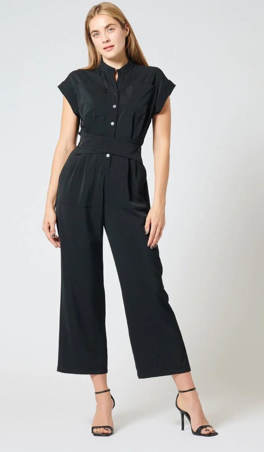 Cap Sleeve Criss-Crossed Waist Belt Solid Jumpsuit