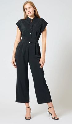 Cap Sleeve Criss-Crossed Waist Belt Solid Jumpsuit