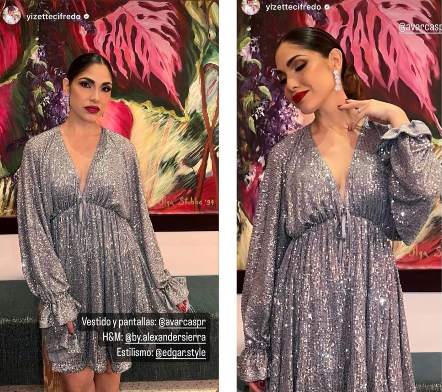 Sequin Plunged V-Neck Long Sleeve 