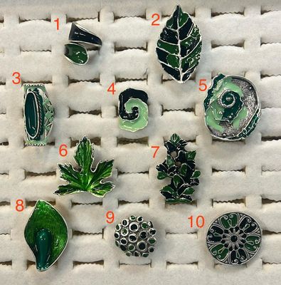 Green Enamel Adjustable Silver Plated Ring