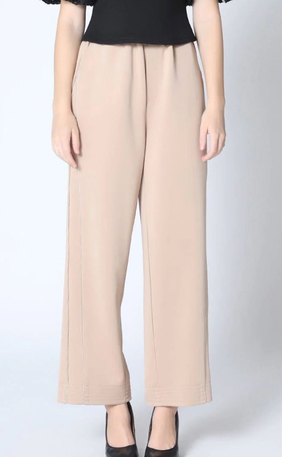 Elastic Band Long Pants Beige