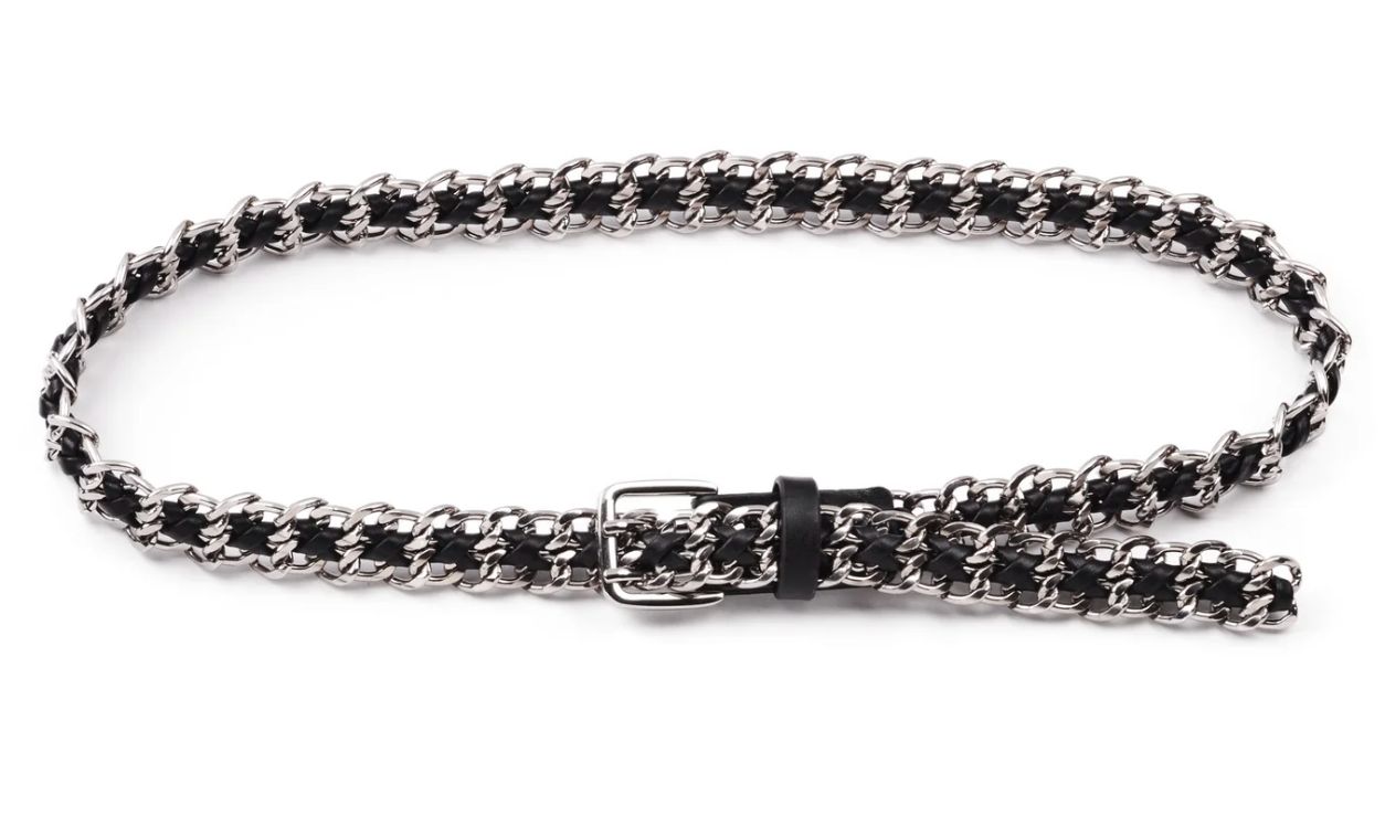 Woven Leather Chain Belt black