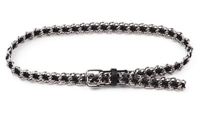 Woven Leather Chain Belt black