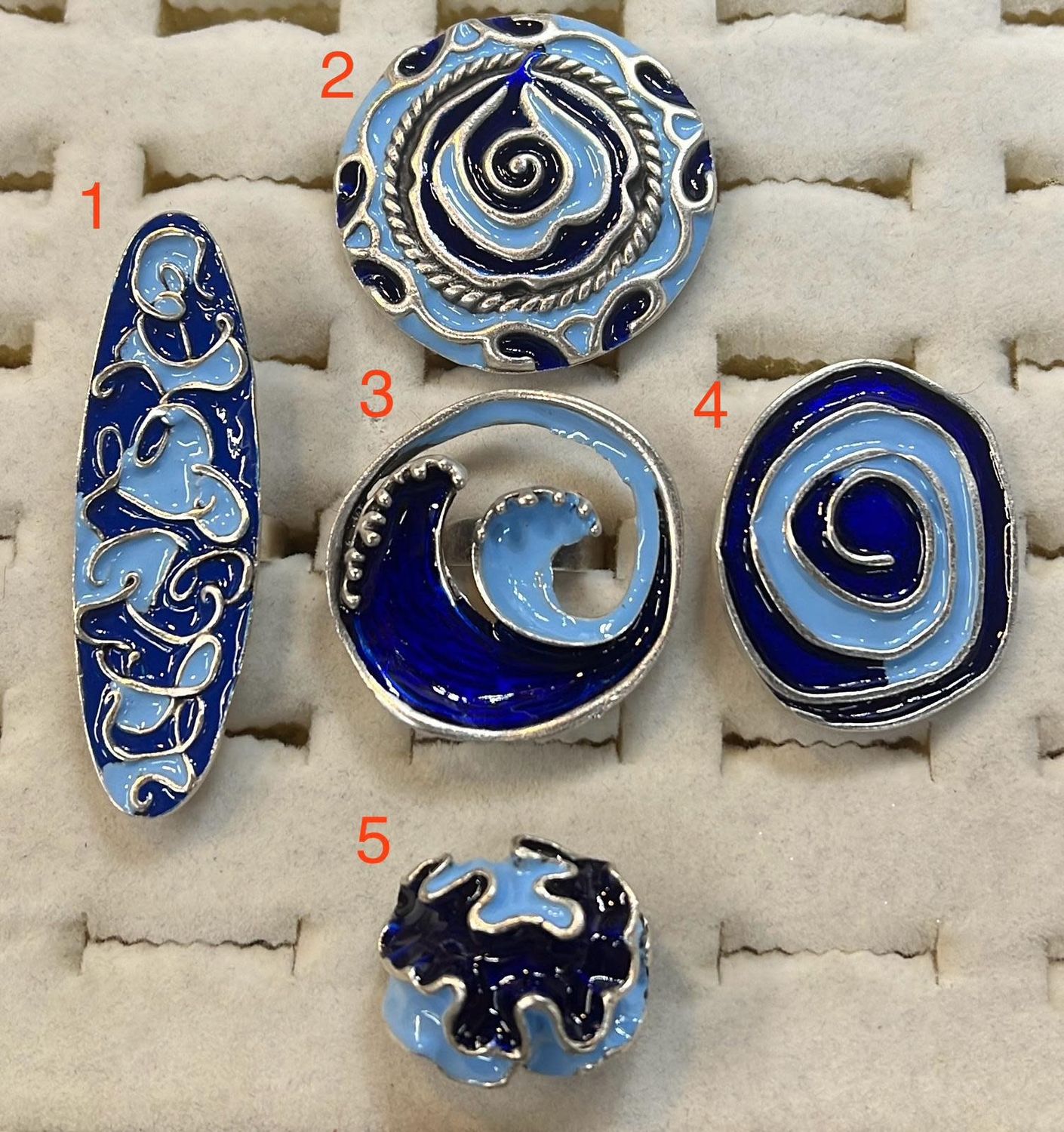 Blue Enamel Adjustable Silver Plated Ring