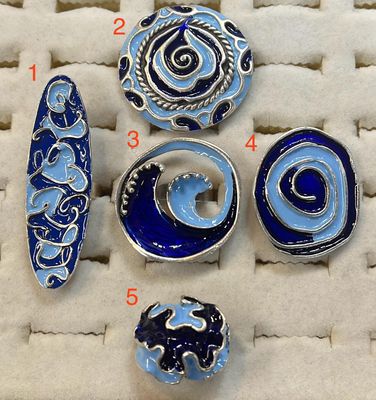 Blue Enamel Adjustable Silver Plated Ring