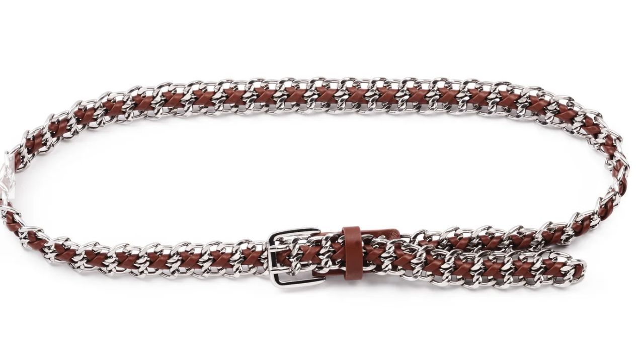  Woven Leather Chain Belt brown
