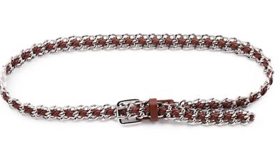  Woven Leather Chain Belt brown