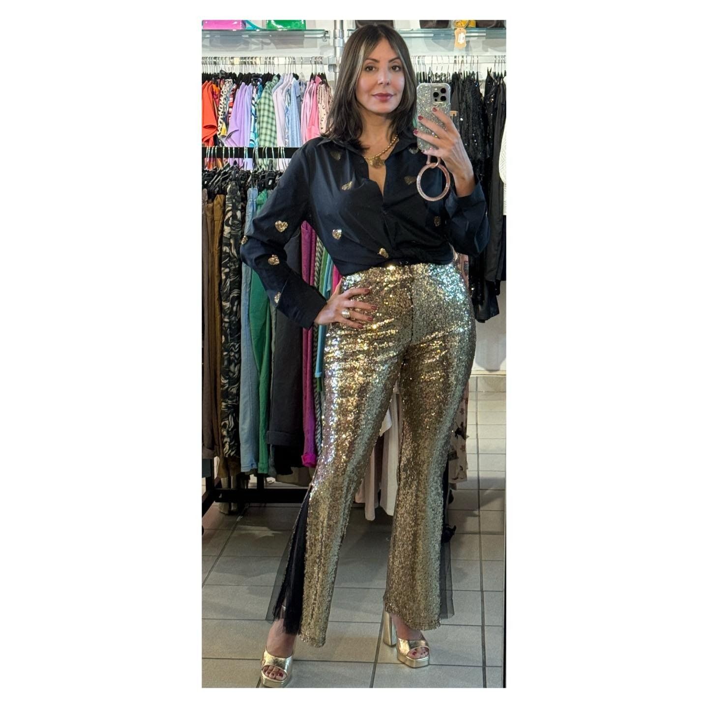 Gold Sequin pant zipper/tulle Detail