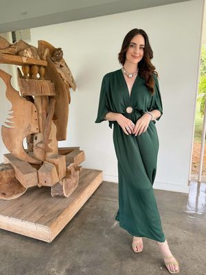 HUNTER GREEN V-NECK WITH RING JUMPSUIT