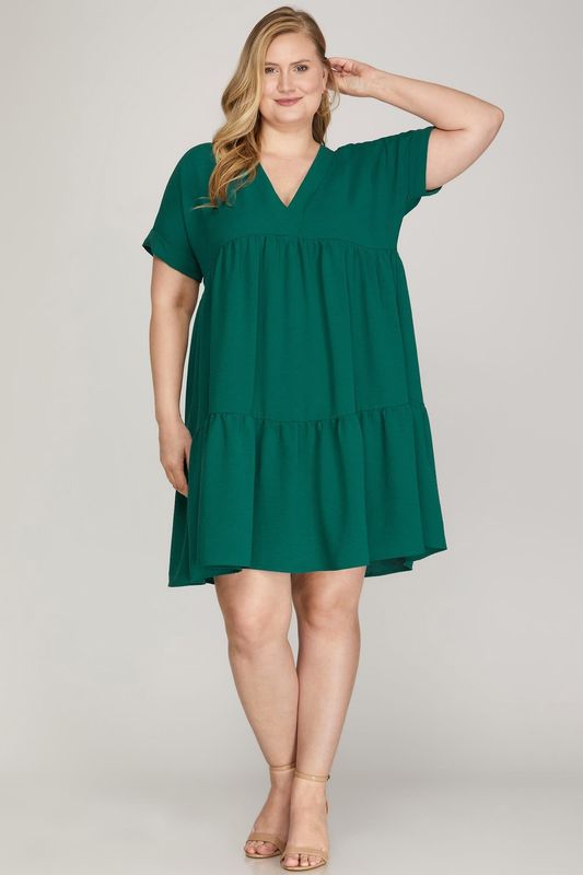 DROP SHOULDER SLEEVE V NECK WOVEN DRESS DROP SHOULDER SLEEVE V NECK WOVEN DRESS