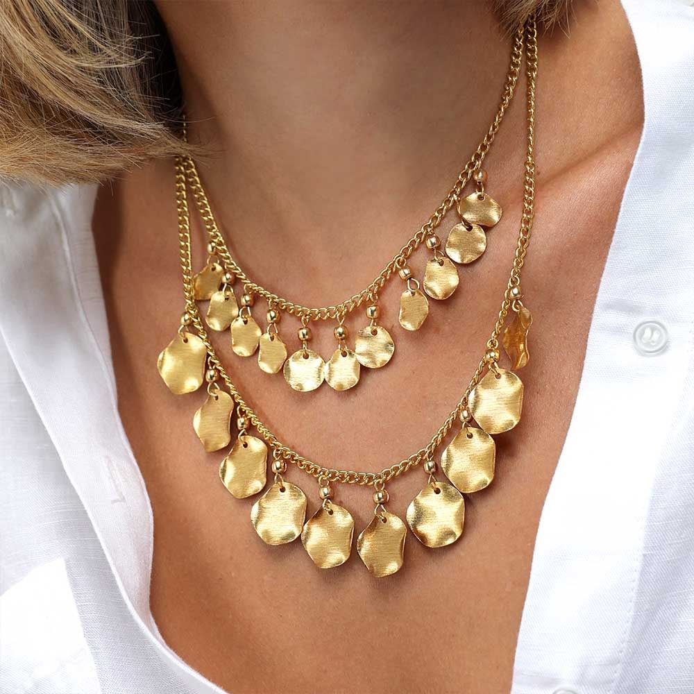 dd03015 NECKLACE 2 CHAINS WAVY COINS