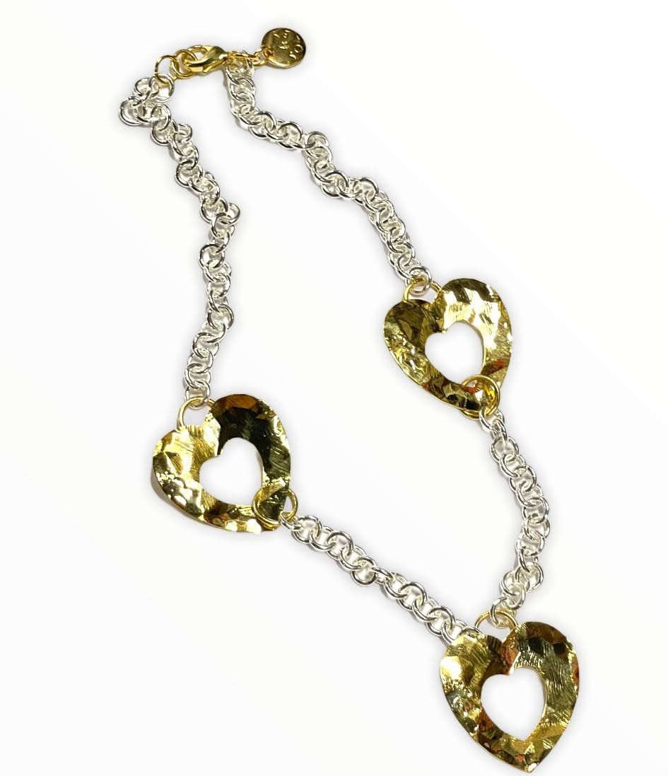 4Soles Silver Chain with Gold Plated Hearts