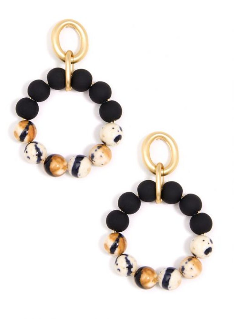 Marbled Beaded Drop Hoop Earring