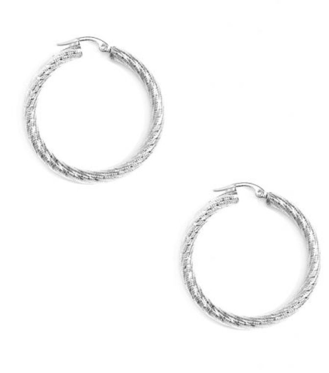 Small Swirled And Frosted Chunky Hoop Earring