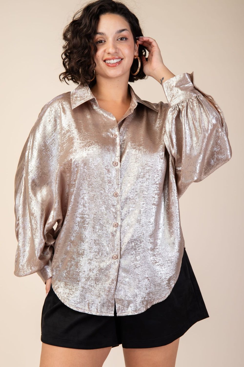 Collar Neck Long Sleeve Shirt taupe