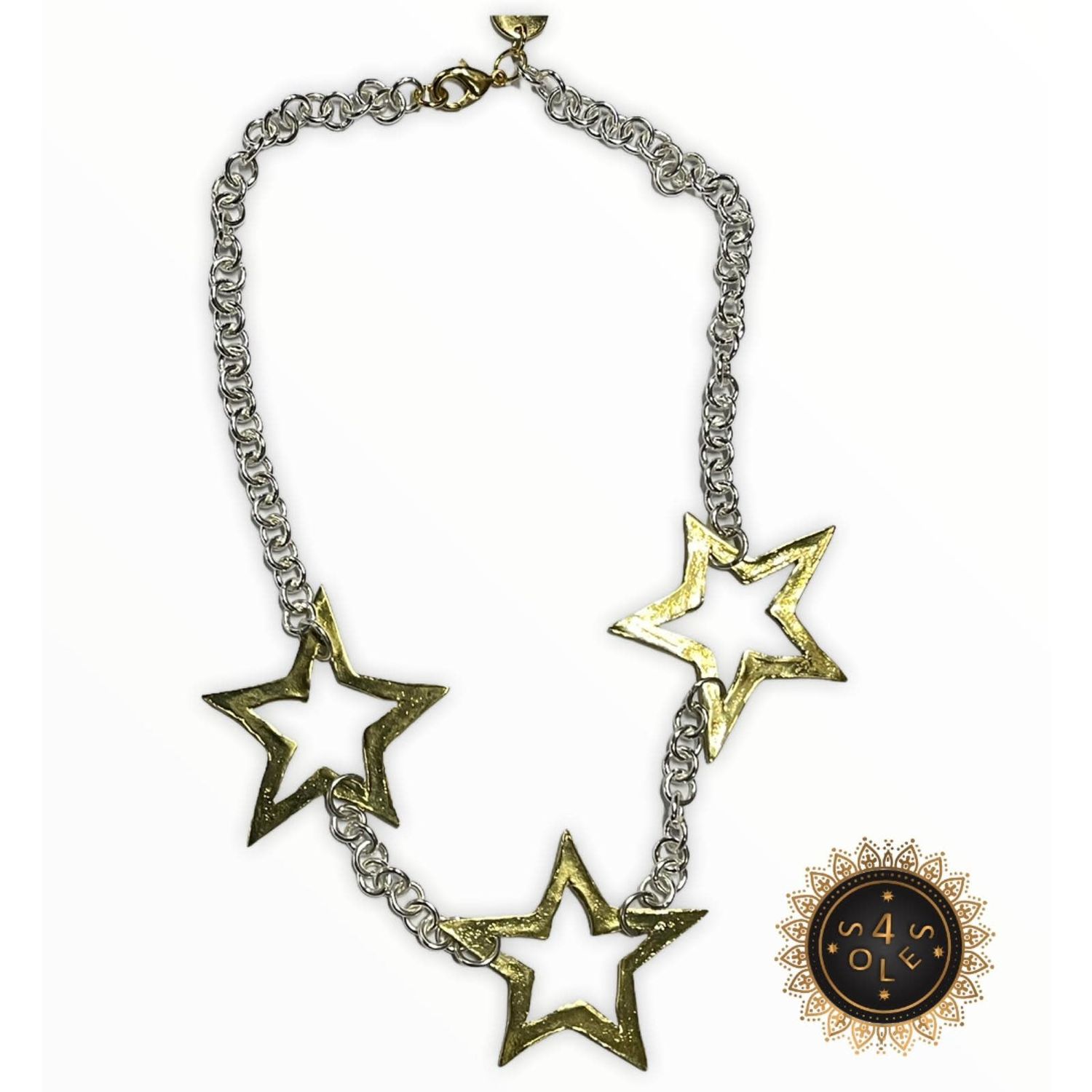 4 Soles Silver Chain with 3 Gold Plated Stars