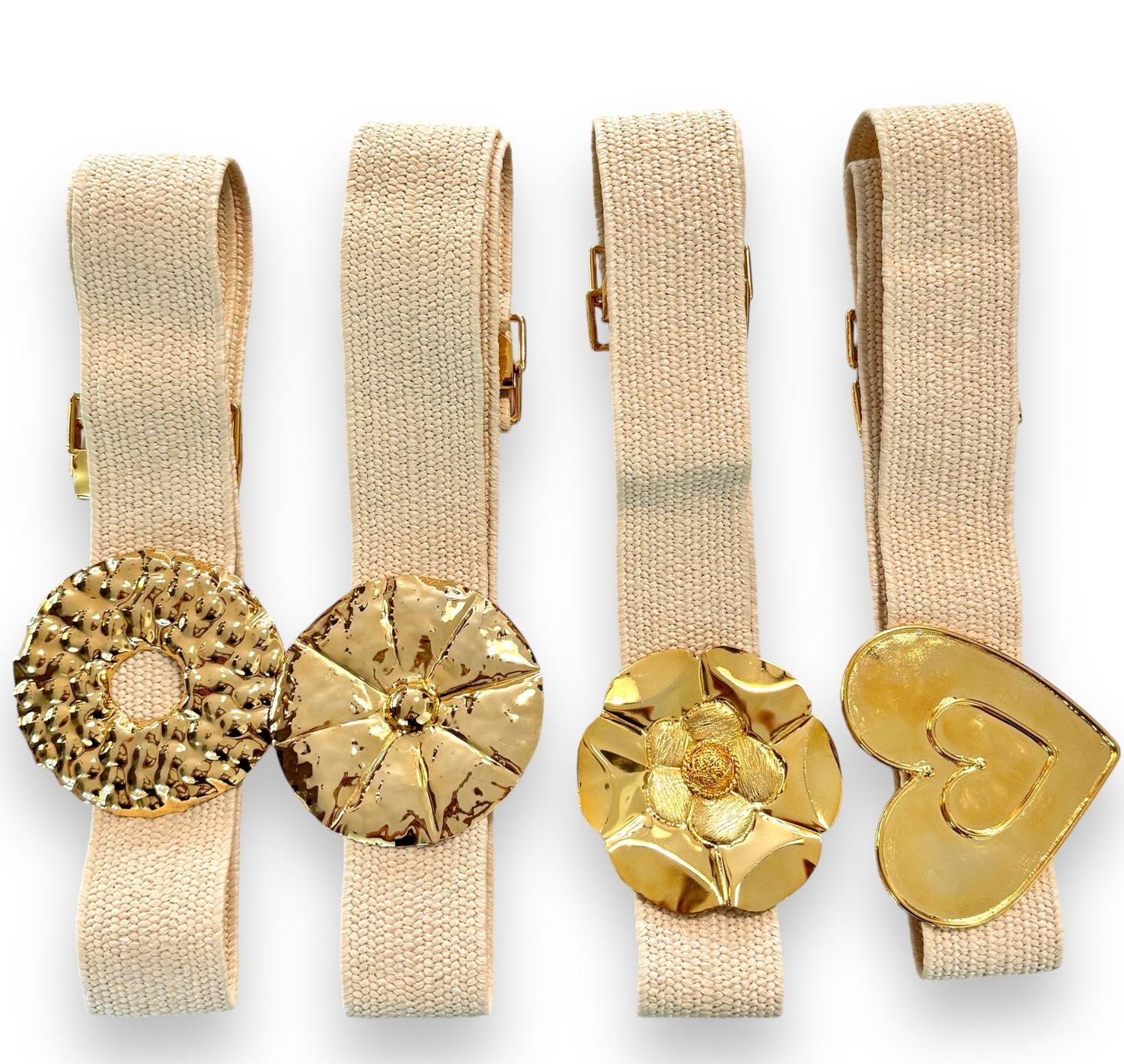 Brass gold elastic belt beige 