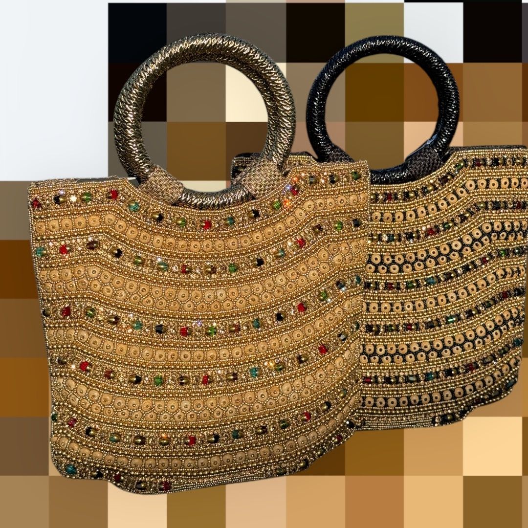 Handcrafted Beaded Tote with Circular Handles