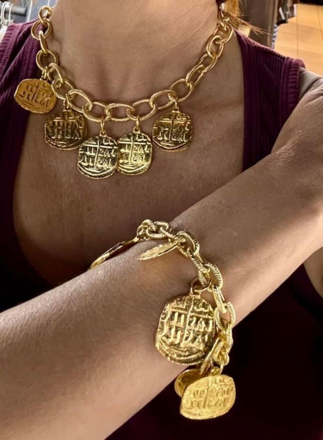 4 soles multi coins necklace/brazaley