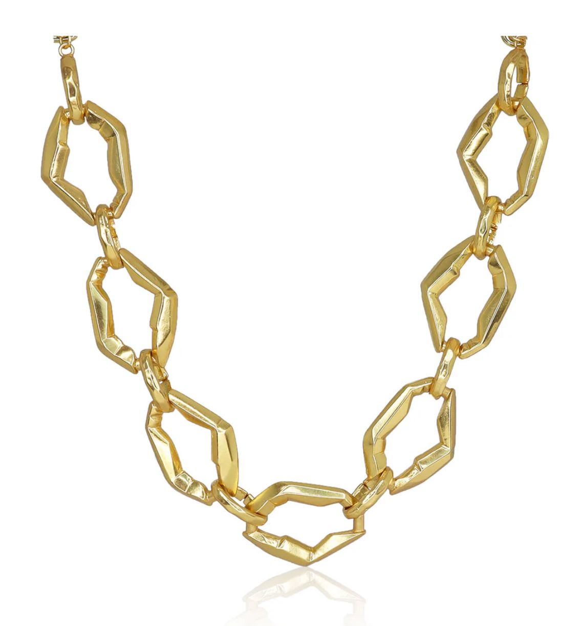 Short necklace featuring irregular cut-out links. 