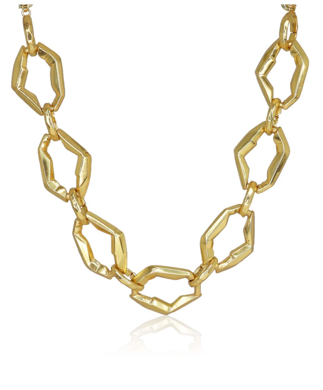 Short necklace featuring irregular cut-out links. 