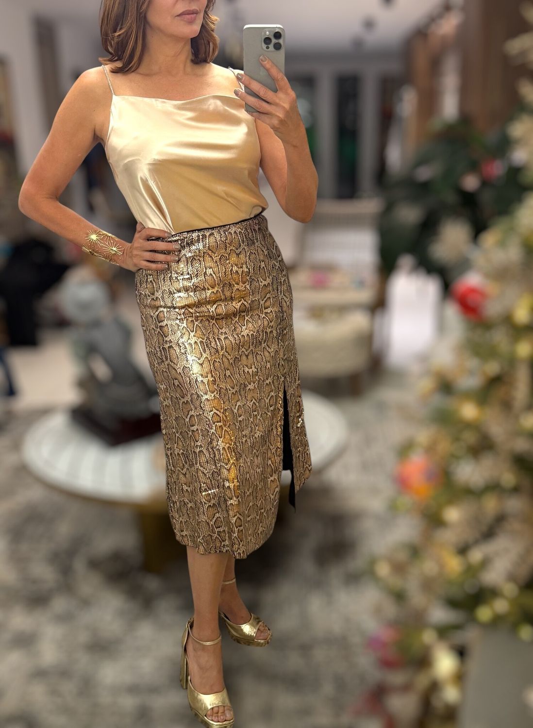 SNAKE SEQUIN PRINT SKIRT