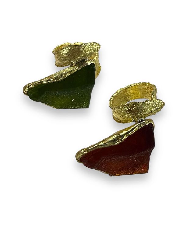 Earthy Glass Chunk Rings  