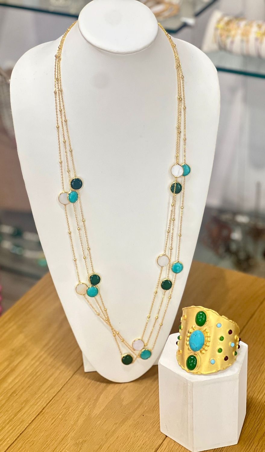 Elegant Multi-Strand Necklace and Statement Cuff Bracelet