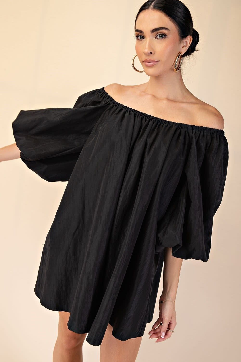 Black Puff-Sleeve Off-The-Shoulder Mini Dress
