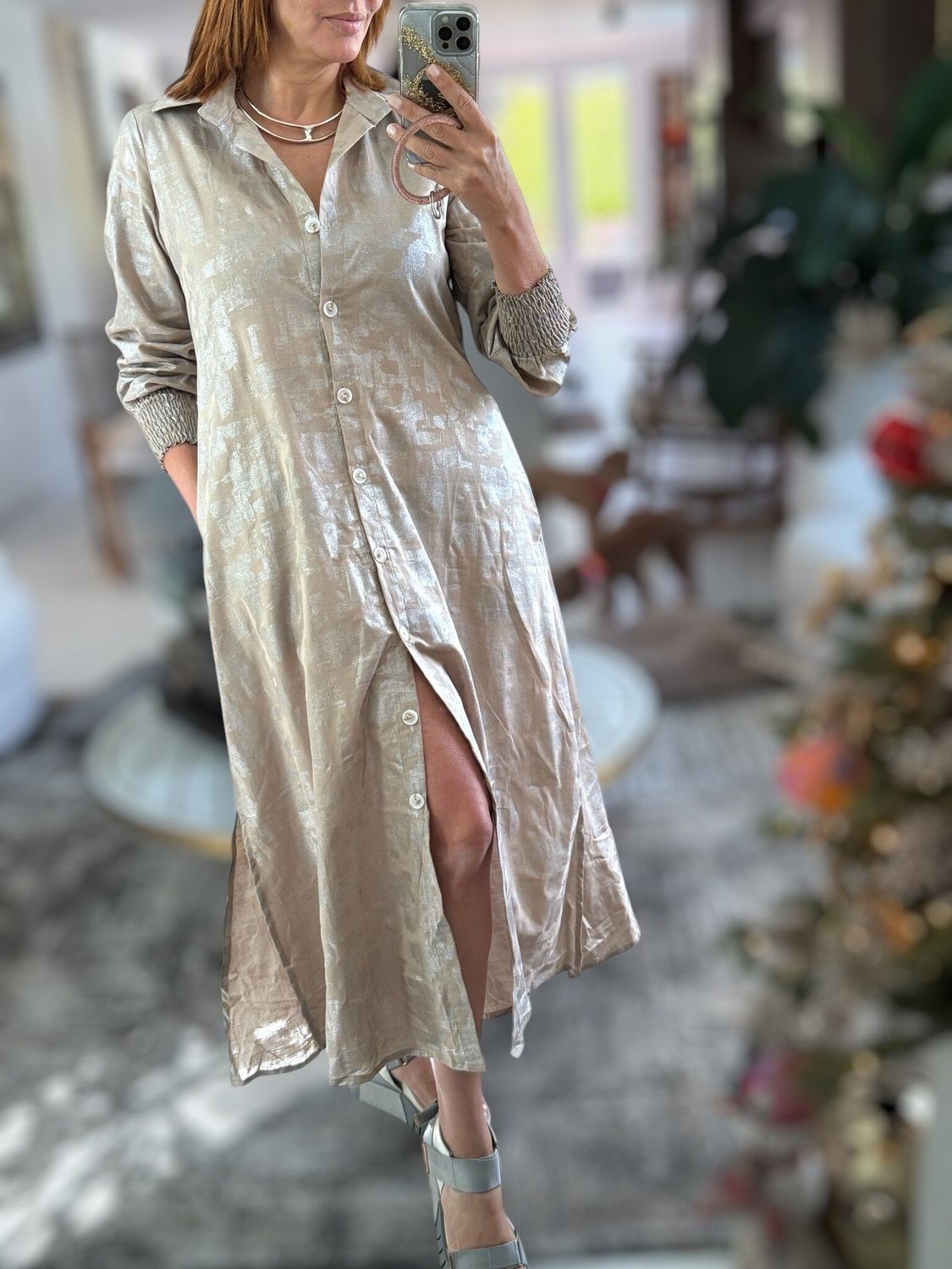 Linen metallic dress by designer 