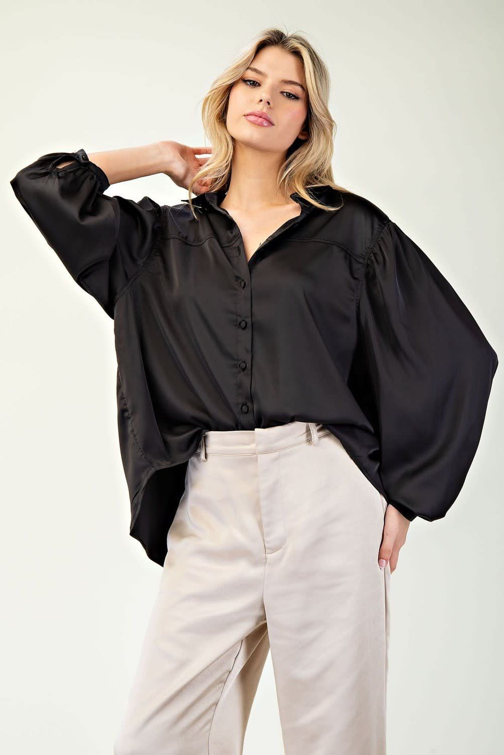 LONG SLEEVE BUTTON DOWN TOP Black