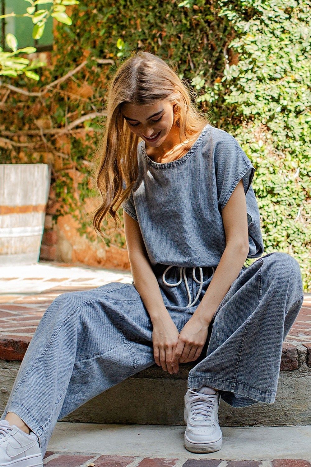 Stone Washed Pinstriped Top