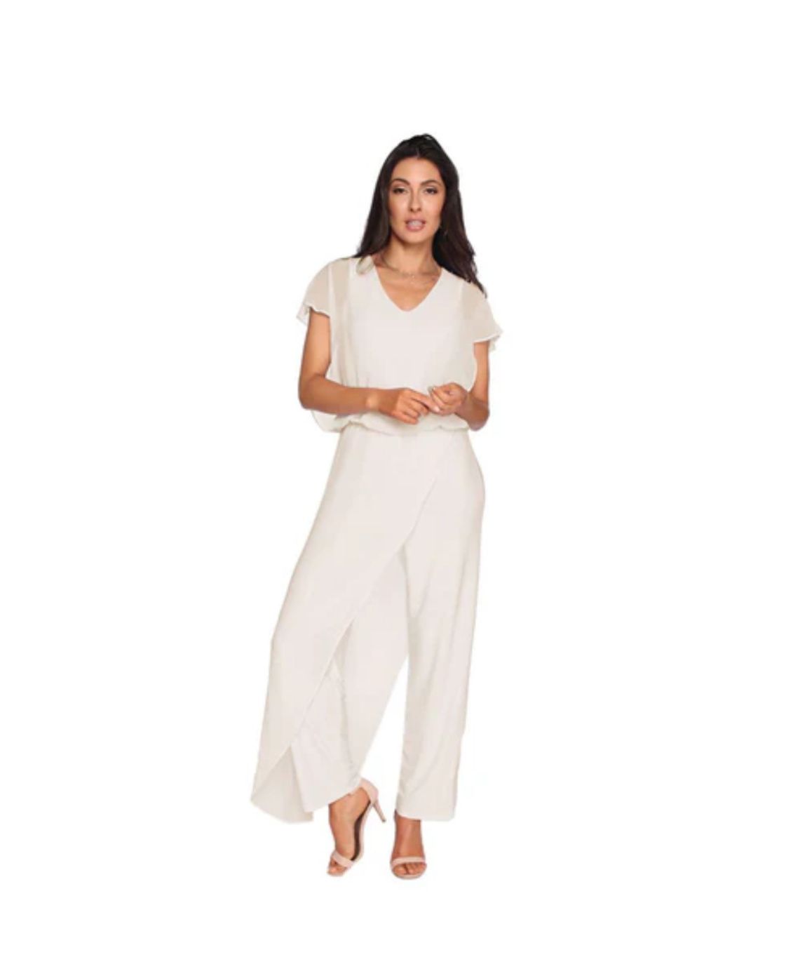 Jumpsuit with Chiffon Overlay Off white