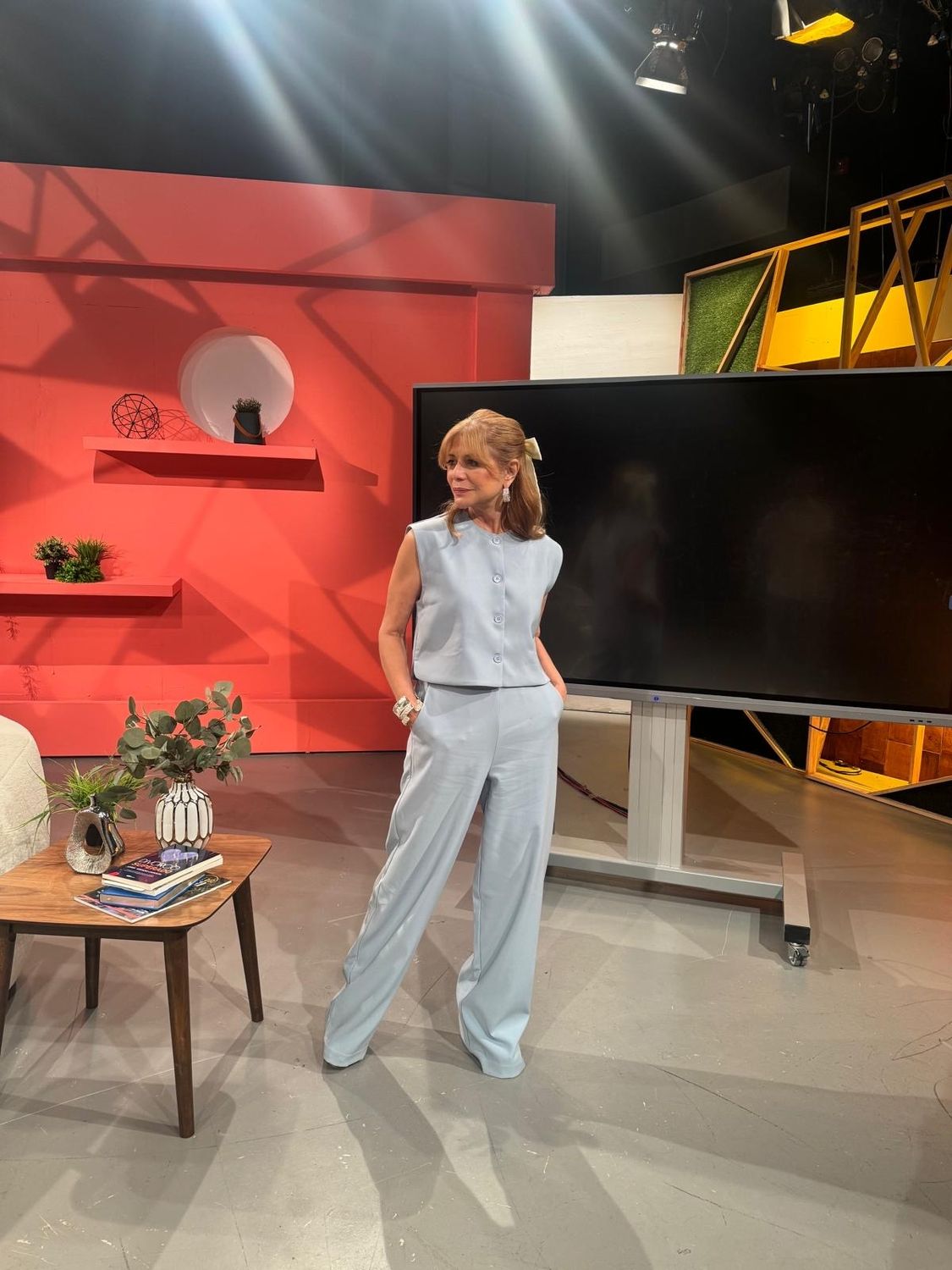 Buttoned Vest Top &amp; Rise Wide Leg Pants