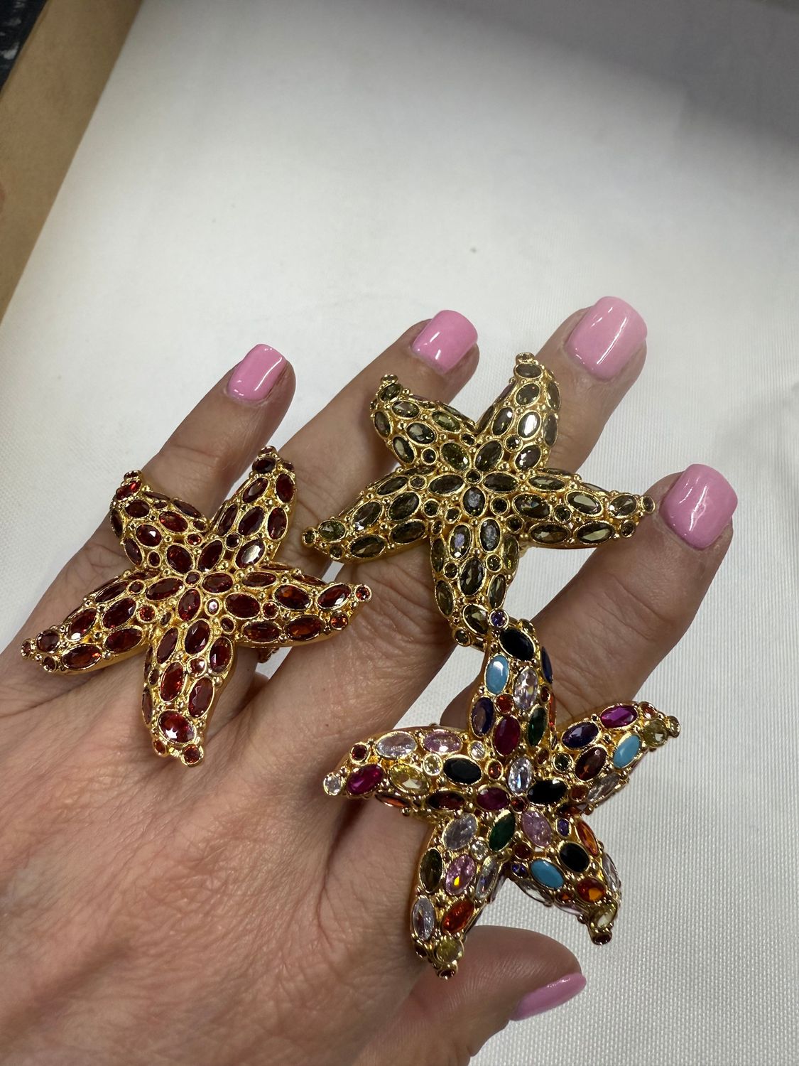 Sea star crystals adjustable rings 