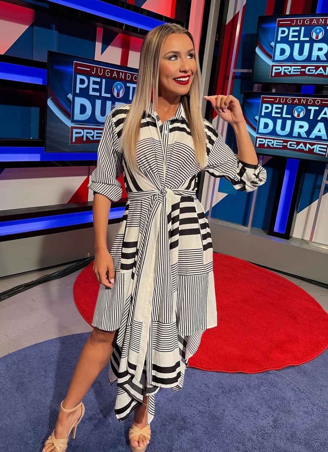 Contrast Stripes Front-Tie Asymmetrical Hem Dress