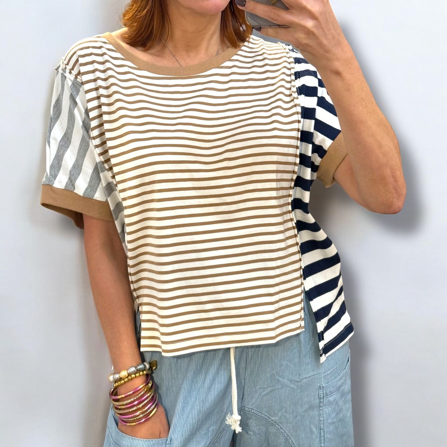 Striped colorblock Short Sleeve Top