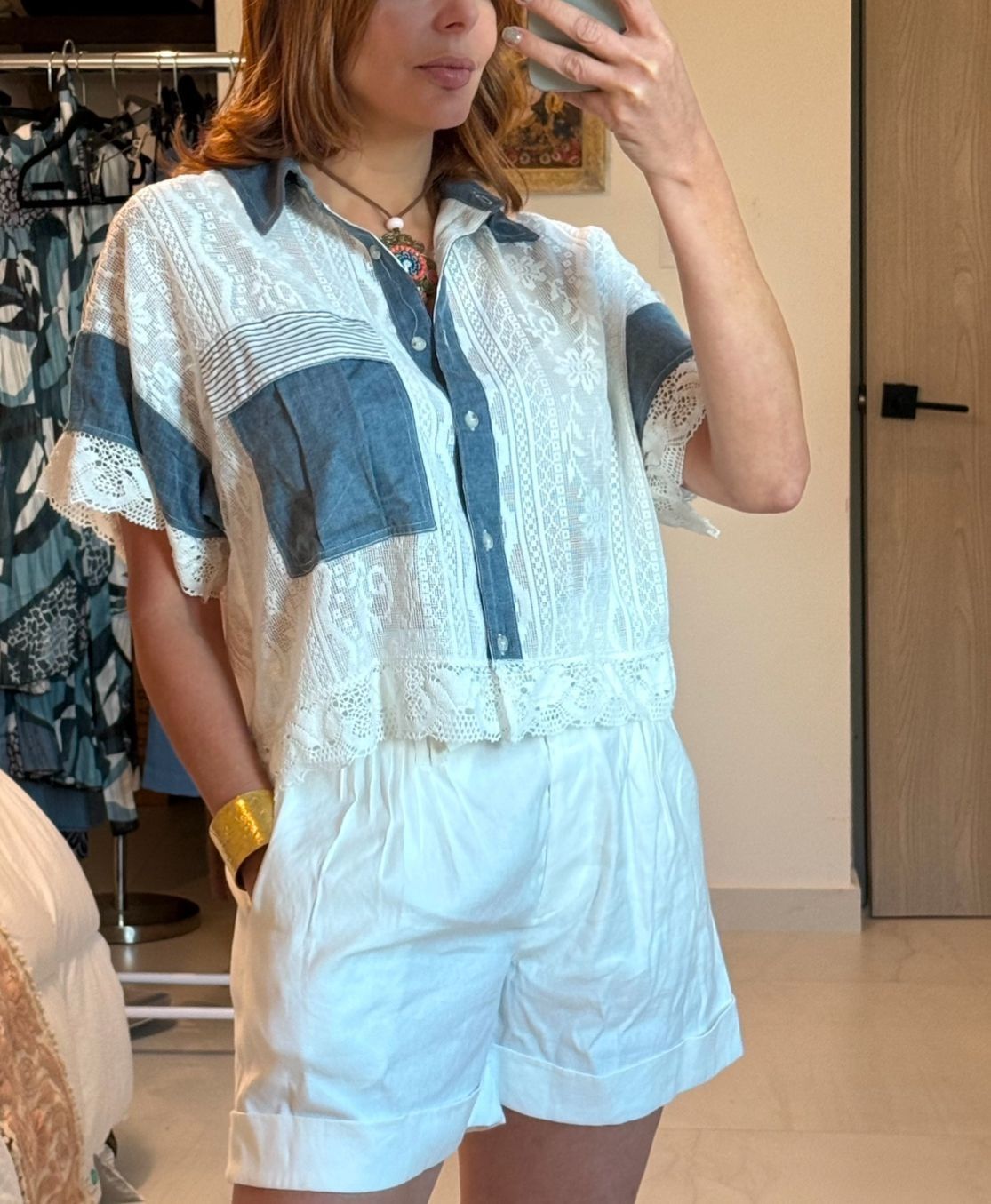 Laced denim cropped top 