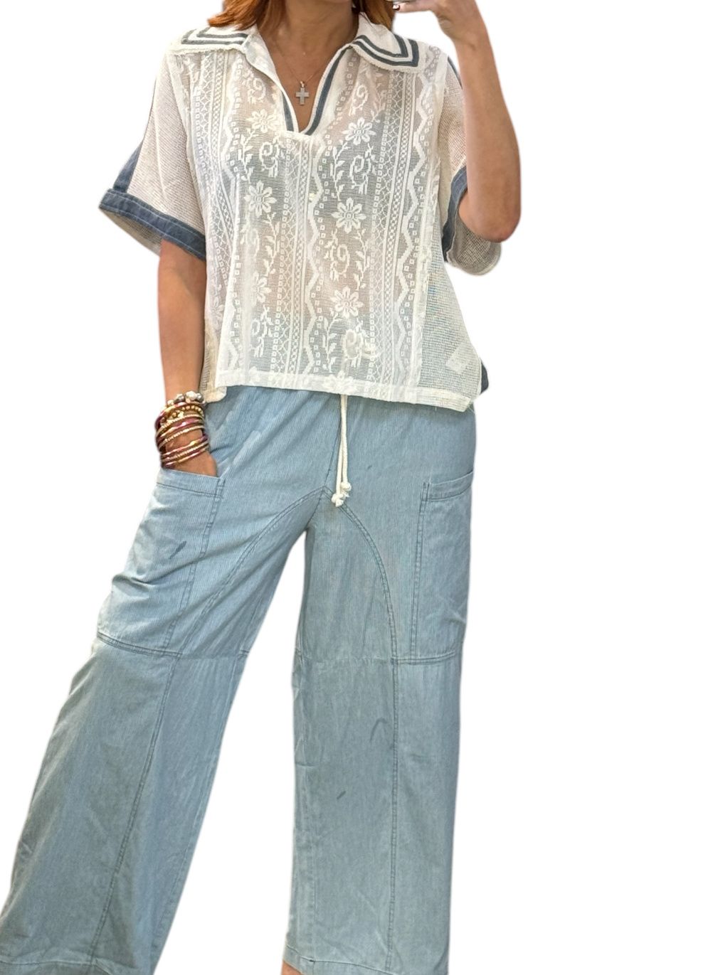 Stone Washed striped Straight leg Pant