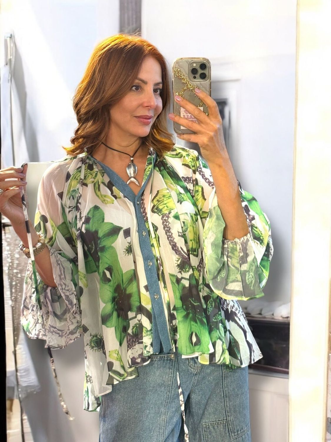 Sheer green Floral Kimono